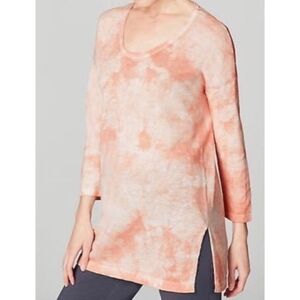 J. Jill Pure Jill Linen Blend Tie Dye Lightweight Sweater White Pink Large L